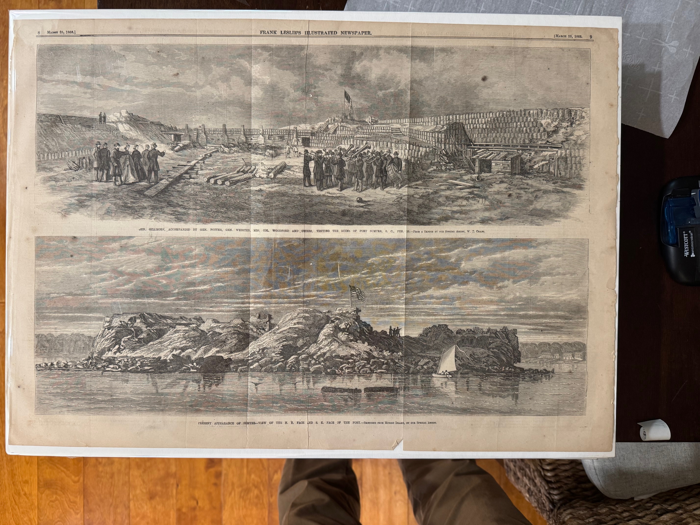 Present Appearance of Sumter - 2 Illustrations: Gen. Gilmore.visiting the Ruins of Fort Sumter on Feb 20th / Present Appearance of Sumter.Sketched from Morris Island [Trifold 2 Center Pages]