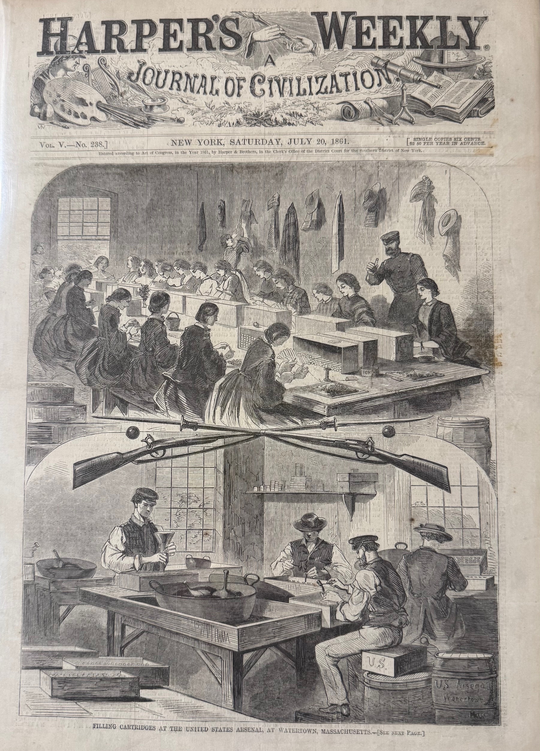 Filling Cartridges at the United States Arsenal, at Watertown Massachusetts [Masthead Front Page]