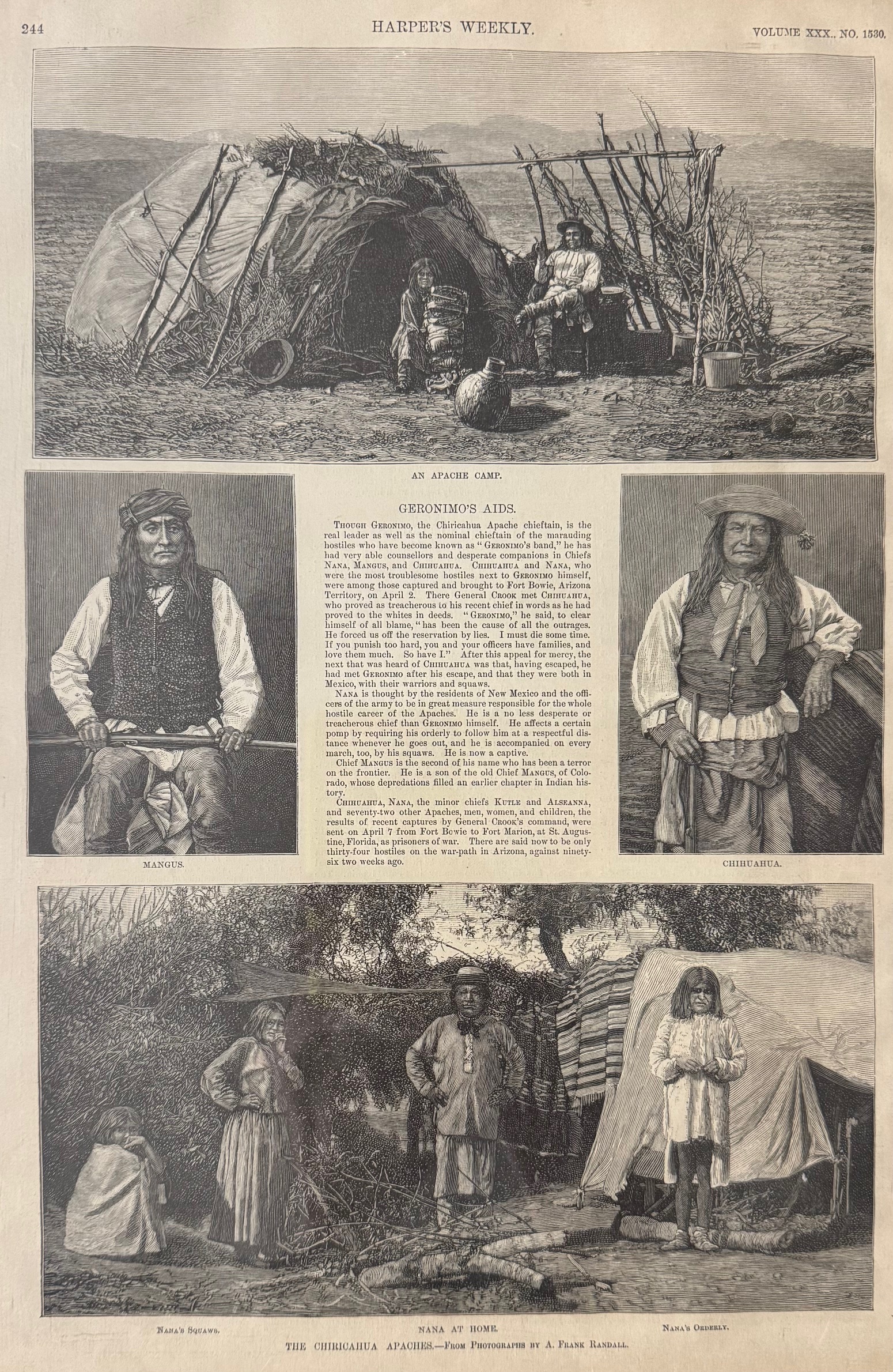 Geronimo's Aids: Four Illustrations - An Apache Camp / Mangus / Chihuahua / Nana at Home