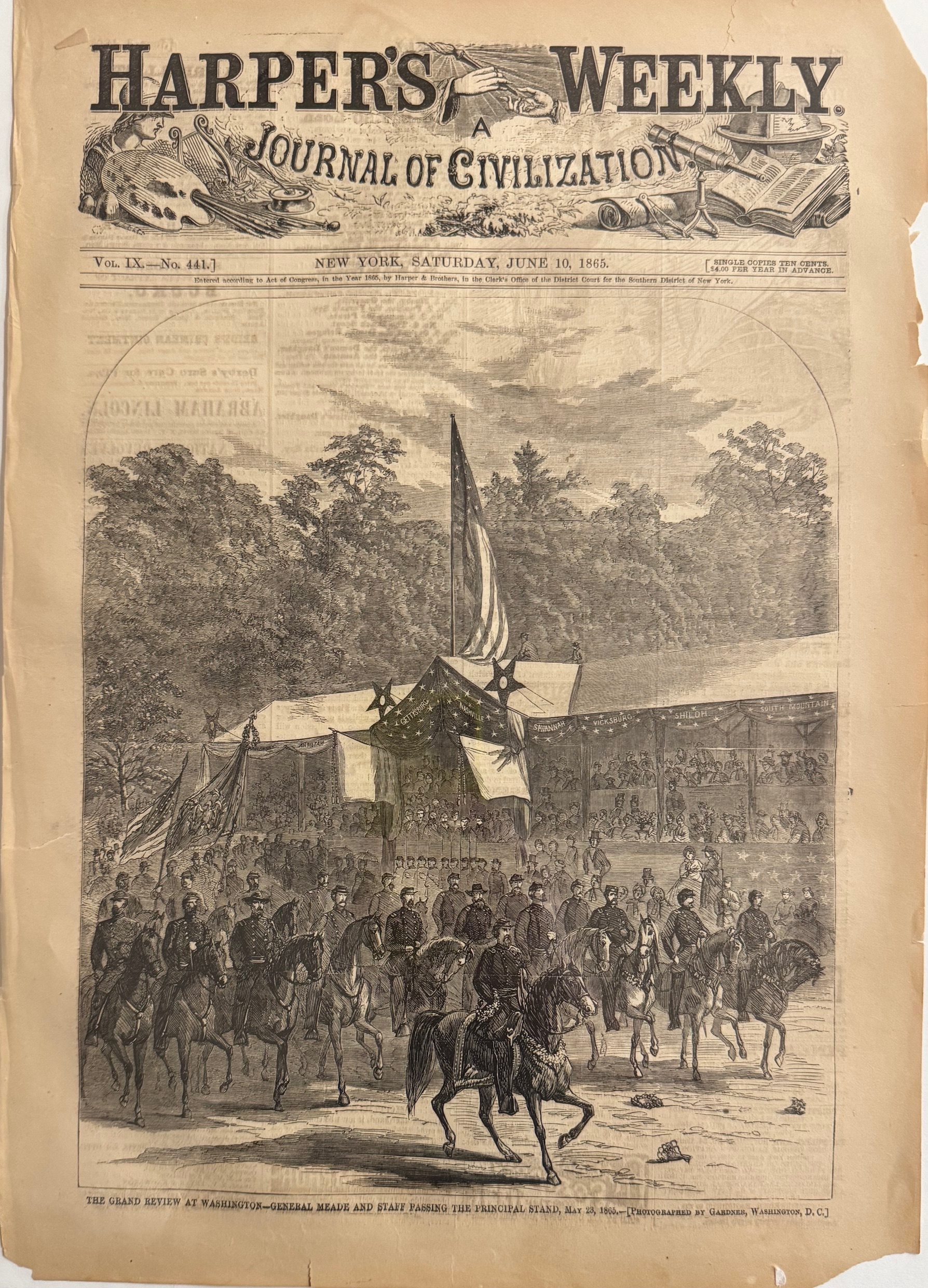 The Grand Review at Washington - General Meade and Staff Passing the Principle Stand, May 23, 1865