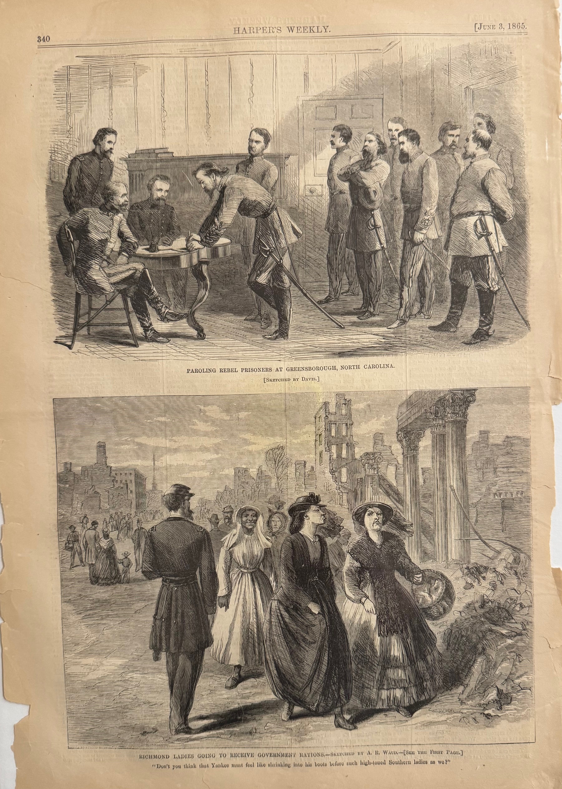 Paroling Rebel Prisoners at Greensborough, North Carolina / Richmond Ladies Going to Receive Government Rations
