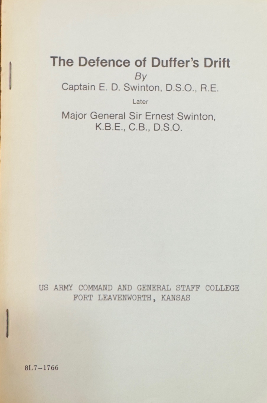 The Defence of Duffer's Drift (8L7-1766-1575-30, June 1977)